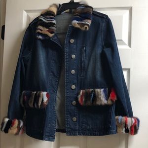 Mink fur denim jacket